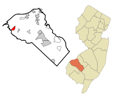 Map of Beckett highlighted within Gloucester County. Inset: Location of Gloucester County in New Jersey.