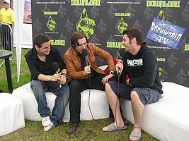 Jon Pearce (left) and Jamie Lenman (middle) being interviewed