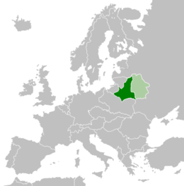 Western Belorussia in 1925 shown in dark green and the Byelorussian Soviet Socialist Republic shown in light green