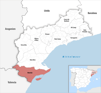 Die Lage der Comarca Montsià in der Provinz Tarragona