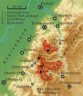 Lage des Nationalparks im nordwestlichen Schwarzwald