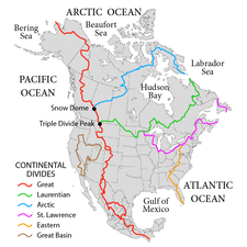 Continental divides in North America.