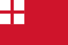 The English Red Ensign, the first flag flown by the Massachusetts Bay Colony. In use from 1620–1708.