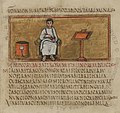 Virgil from the Roman Virgil, A 5th-century secular author portrait in the classical tradition. Note the scroll-box, although the book it is in is a codex.