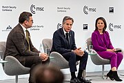 Secretary Blinken with German Foreign Minister Annalena Baerbock and Ukrainian Foreign Minister Dmytro Kuleba at the Munich Security Conference, February 2023
