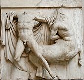 Lapith fighting a centaur on a metope from the Parthenon, in the British Museum
