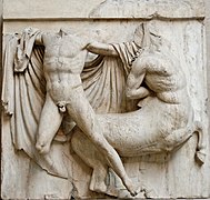 Sculpture of a fight between a man and a centaur (beheaded).