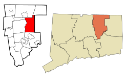 Willington's location within Tolland County and Connecticut