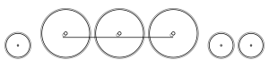 Diagram of one small leading wheel, three large driving wheels joined together with a coupling rod, and two small trailing wheels