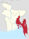 Map indicating the extent of Chittagong Division within Bangladesh