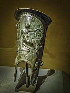 Shin guard depicting Venus Euploia (Venus of the "fair voyage") on a ship shaped like a dolphin