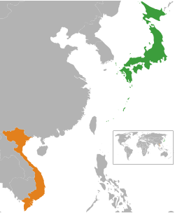 Map indicating locations of Japan and Vietnam