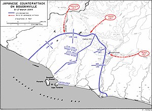 A map of the US perimeter on Bougainville showing the locations described in the article