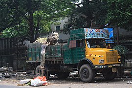 A decorated garbage truck in Kolkata, India.