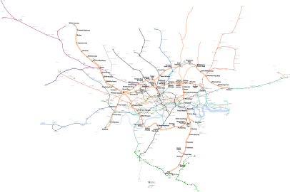 Geographic map showing London Overground with Underground and DLR