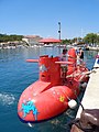 Red semi-submarine in Makarska harbour