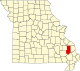 A state map highlighting Bollinger County in the southeastern part of the state.