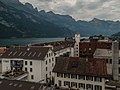 Murg, view to a street with lake (die Walensee) in background