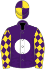Purple, white disc, yellow sleeves, purple diamonds, purple and yellow quartered cap