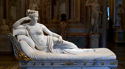 Venus Victrix; by Antonio Canova; 1804–1808; marble; length: 200 cm; Galleria Borghese, Rome[45]