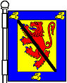 a ribbon (or riband)—Or, lion rampant gules, surmounted of a ribbon sable; within a bordure azure charged with three boars' heads erased, or—Drummond of Hawthornden, Scotland