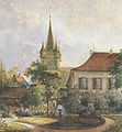 View from the park to its castle and the town church, Pieter Francis Peters, 1851