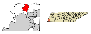 Location of Millington in Shelby County, Tennessee.
