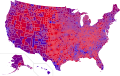 Results by county, shaded according to winning candidate's percentage of the vote (Red-Purple-Blue view)