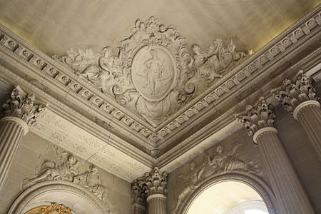 Baroque medallion on a ceiling in the high hall of the chapel of the Palace of Versailles, Versailles, France, unknown architect or sculptor, 17th century