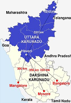 Location of North Karnataka in Karnataka