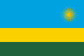 The flag of Rwanda, a charged horizontal triband.