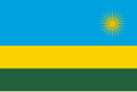 The flag of Rwanda: blue, yellow and green stripes with a yellow sun in top right corner