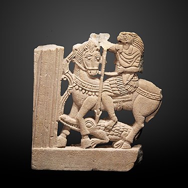 Fenestrella interpreted by the Louvre as Horus on horseback spearing Set in the shape of a crocodile (4th century).