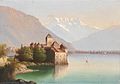 Schloss Chillon und Villeneuve, Öl auf Karton, Hubert Sattler (zug.), 19. Jh.