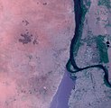 Dominanz des Blauen Nil über den zurückgestauten Weißen Nil zur Regenzeit (August)