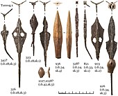 Arrowheads found in the skeletal remains of people of the Kokel culture