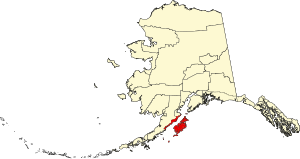 Map of Alaska highlighting Kodiak Island Borough