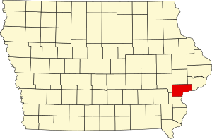 Map of Iowa highlighting Muscatine County