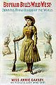 Approx. second half of 1880s poster showing Annie Oakley wearing short-skirted attire