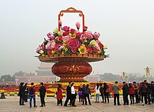 In der Mitte des Tian’anmen-Platzes. Im Hintergrund der Eingang zur Verbotenen Stadt