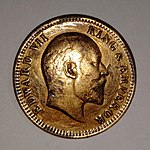 Obverse of the 1906 quarter anna, with the bust of Edward VII