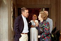 Thatcher standing with George H. W. Bush