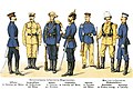 Angehörige des Ostasiatischen Expetionskorps und der Marineinfanterie in verschiedenen Uniformierungen um 1901, rechts III. Seebataillon.