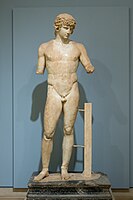 Parian marble sculpture of Antinous, the posthumously deified lover of Hadrian. Delphi, Greece. Roman, circa 117-138 C.E. Delphi Archaeological Museum, Delphi.