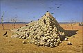 Same artist, used today in Ukraine-flag-memes. Apparently the pile of skulls refers to the brutal practices witnessed by the artist himself and the cityscape is Samarkand