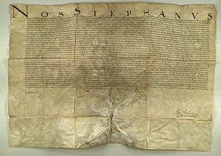Digital scan of the Diploma signed by Stephen Báthory, dating 1581, establishing the Claudiopolitan Academy Societatis Jesu in Cluj (Jesuit Academy)