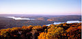 Image 12Western Maryland is known for its heavily forested mountains. A panoramic view of Deep Creek Lake and the surrounding Appalachian Mountains in Garrett County. (from Maryland)
