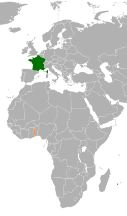 Map indicating locations of France and Togo