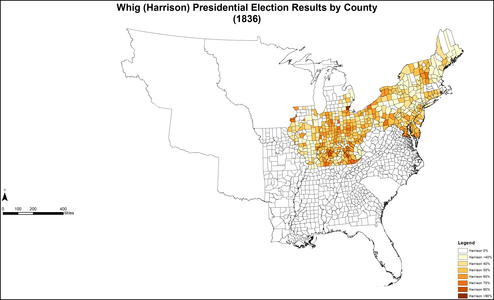 Map of Harrison Whig presidential election results by county