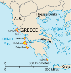 The Republic's territory extended to the seven main islands plus the smaller islets of the Ionian Sea